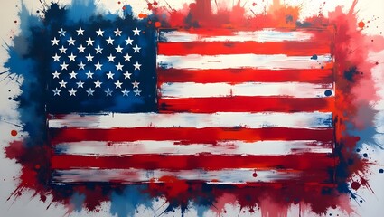 Expressive American Flag Artwork A Vibrant Watercolor and Ink Masterpiece