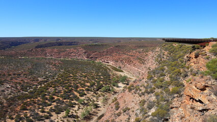Skywalk, overlooking the Murchison River Gorge, Kalbarri National Park, Western Australia. Travel and tourism Mid West region