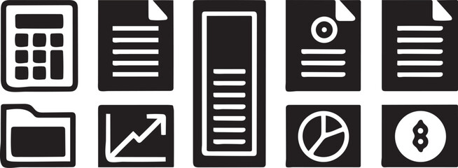 Isolated Accounting And Bookkeeping Vector Icons, Editable Black Stroke, Modern Style, Financial Symbols, Ledger Elements, Tax and Audit Icons, Minimal Vector Design, Clean Line Art Illustration