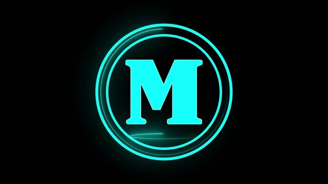 letter M .3D Rendering. Glow Alphabet Number in sphere .Animation Video Template For Your Business letter M from metallic cubes, 3D letter animation chroma key black screen background