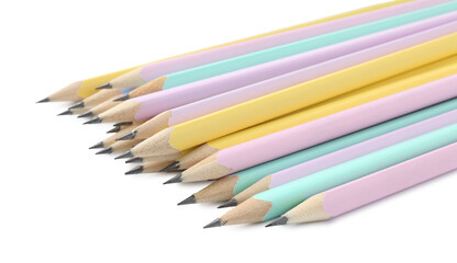 Many sharp graphite pencils isolated on white