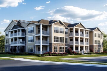 3D Rendering of Modern Multi-Story Apartment Building