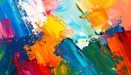 Vibrant close-up captures the bold texture of thick oil paint in a diagonal pattern, color spectrum.