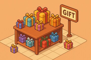 Fototapeta premium Colorful Gift Display in a Festive Store With Numerous Wrapped Presents in Various Sizes and Colors