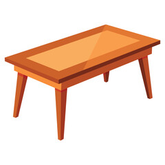 Isometric Wooden Coffee Table Illustration with Simple Design and Clean Lines on a White Background