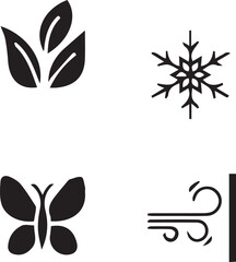 Abstract Season Symbols: Graphic collection of minimalist icons represent each season and its key elements - leaf, snowflake, butterfly, and wind, embodying the essence of the four seasons.