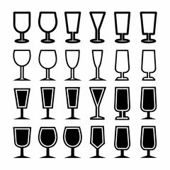 Minimalist Vector Drink Glasses Icon Set.