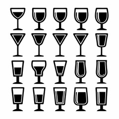 Minimalist Vector Drink Glasses Icon Set.