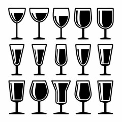 Minimalist Vector Drink Glasses Icon Set.