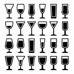 Minimalist Vector Drink Glasses Icon Set.