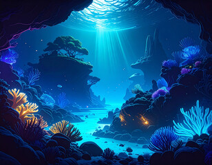 underwater scene with coral reef