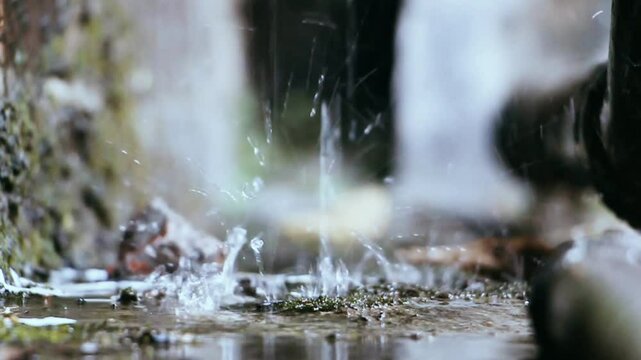Slow Motion Water Dripping and Splashing on Ground in Tropical Climate