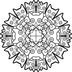 cat pattern mandala art isolated on a white background
