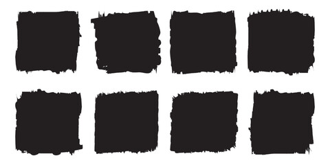 Set of rectangular grunge brush template. Set of rectrangle shape brush strokes. Painted rectangles and long strokes. Black brush stroke isolated on background. vector illustration.