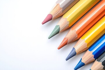 Fototapeta premium Colorful Pencils Arranged on White Background