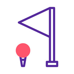 Minimalist representation of a golf setup with distinctive flag and ball