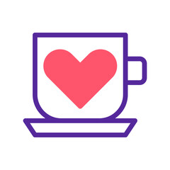 Stylized depiction of a coffee cup with a heart symbol, conveying affection