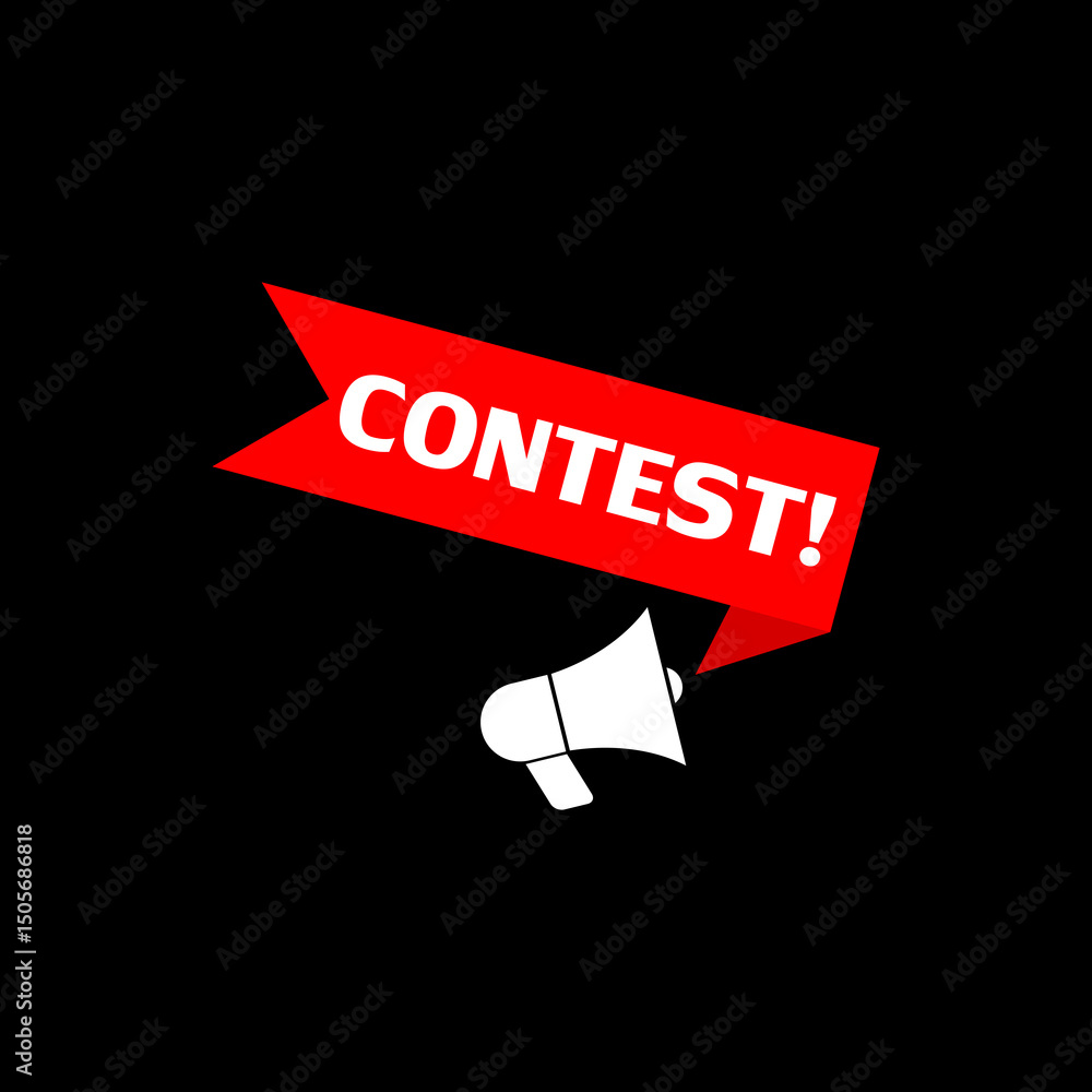Poster megaphone with contest speech bubble icon isolated on black background