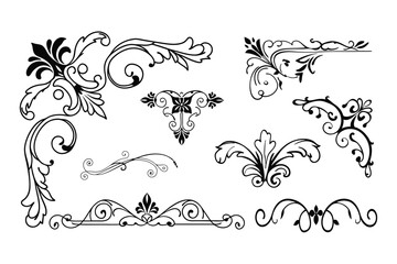 Baroque Calligraphy Ornament Vector Set – Elegant White Background Design.


