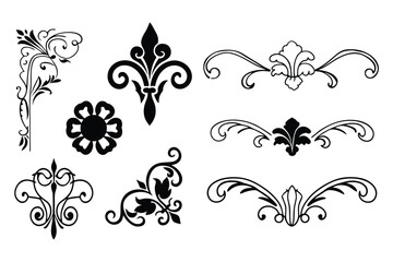 Baroque Calligraphy Ornament Vector Set – Elegant White Background Design.



