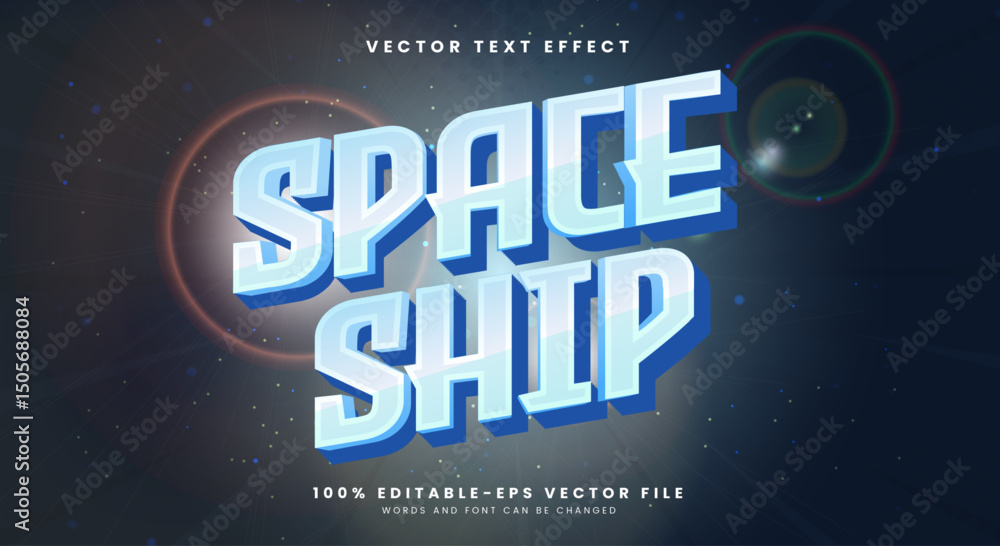 Poster spaceship 3d editable text effect template suitable for galaxy theme