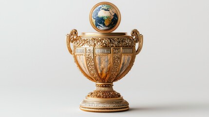 Ornate Golden Trophy with Globe, Symbol of Global Achievement