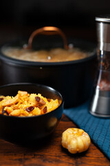 Freshly Cooked Chicken Pilaf Served in Bowl.