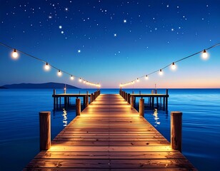 Obraz premium Serene Night at the Dock Starry Sky over Calm Waters