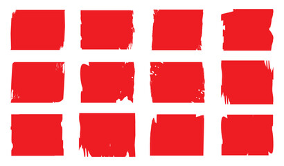 Set of Red ink brush strokes in the shape of rectangle, square design. Box brush frame shape set.  Red paint strokes. Set of red grunge square template backgrounds.