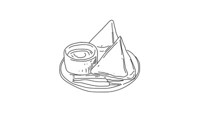 Vada Pav to Pakoras on a plate in hand-drawn illustration monoline art style