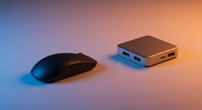 Sleek Wireless Mouse and Compact USB Hub Modern Desktop Essentials