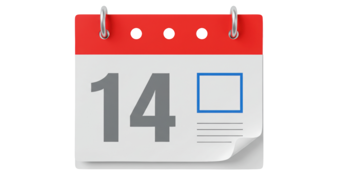 Isolated Calendar Page with Number 14