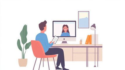 Virtual meeting experience remote collaboration home office illustration modern workspace front view digital communication