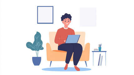 Remote work revolution engaging young professional home office digital illustration cozy living room bright and inviting concept