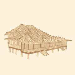 indonesian palembang house traditional line art illustration