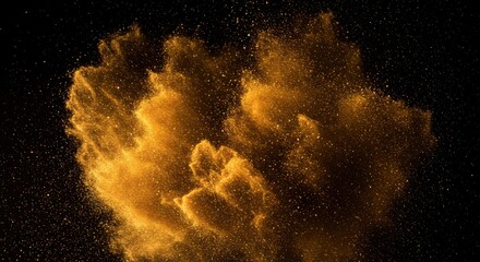 Abstract golden dust explosion on a black background creating a luxurious and magical effect