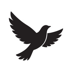 Clean Black Bird Silhouette with Outstretched Wings Soaring Upward on Plain Background