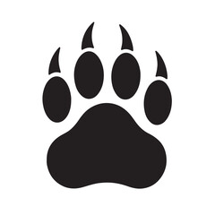 Minimal Black Bear Paw Print Silhouette with Five Toes and Claw Details &ndash; Solid Vector Design