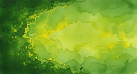 Obraz premium Abstract watercolor painting with shades of green and yellow, creating a vibrant and artistic background texture for various design applications