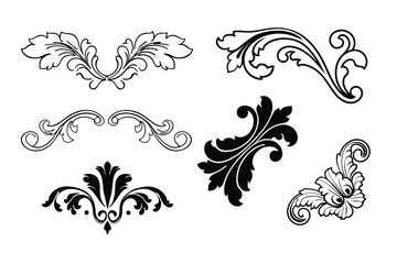 Fototapeta premium Baroque Calligraphy Ornament Vector Set – Elegant White Background Design.