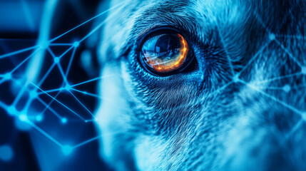 Cybernetic exploration enhanced canine vision digital landscape art futuristic close-up technology focus
