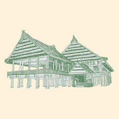 indonesian house traditional line art illustration