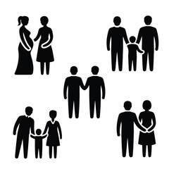 "Silhouette Icons of Diverse Family Types – Inclusive Family Vector Set"

