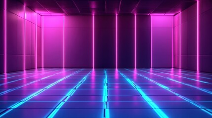 Futuristic Neon-Lit Stage with Vertical Blue and Pink LED Light Strips