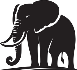 Black vector illustration of a wild elephant silhouette, perfect for animal and nature-themed designs
