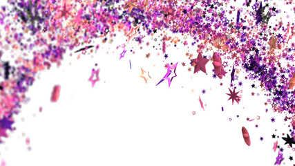Fototapeta premium Beautiful background of pink and purple star confetti falling on white. Perfect for celebrations!