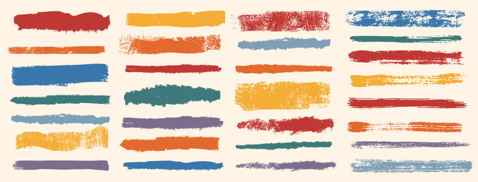 Hand drawn retro vintage underline chalk pencil crayon stroke smears textured lines. Highlight grunge doodles childish elements isolated on white background. Underline scrapbook decoration set.