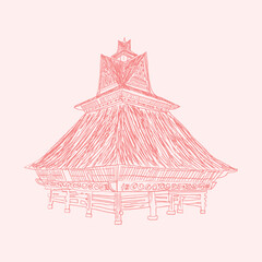 indonesian batak house traditional line art illustration