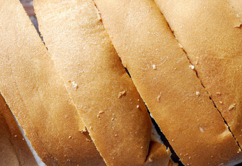 Fresh brown bread Top view, texture of fragrant bread background with brown bread edges macro food