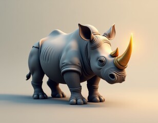 Fototapeta premium Majestic Rhino with Golden Horn 3D Render of Powerful Animal